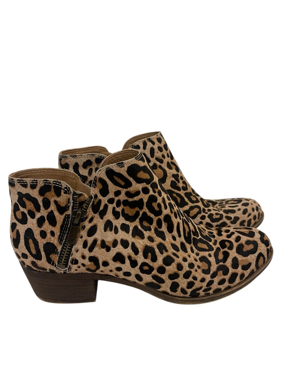 Lucky Brand Basel Leopard Print Ankle Boots Booties in Tan and Black - Picture 2 of 9